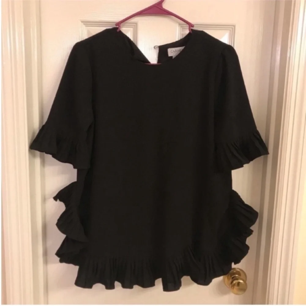 CARMEN MARC VALVO pleated-Trim Elbow-Sleeve Blouse - Picture 5 of 12